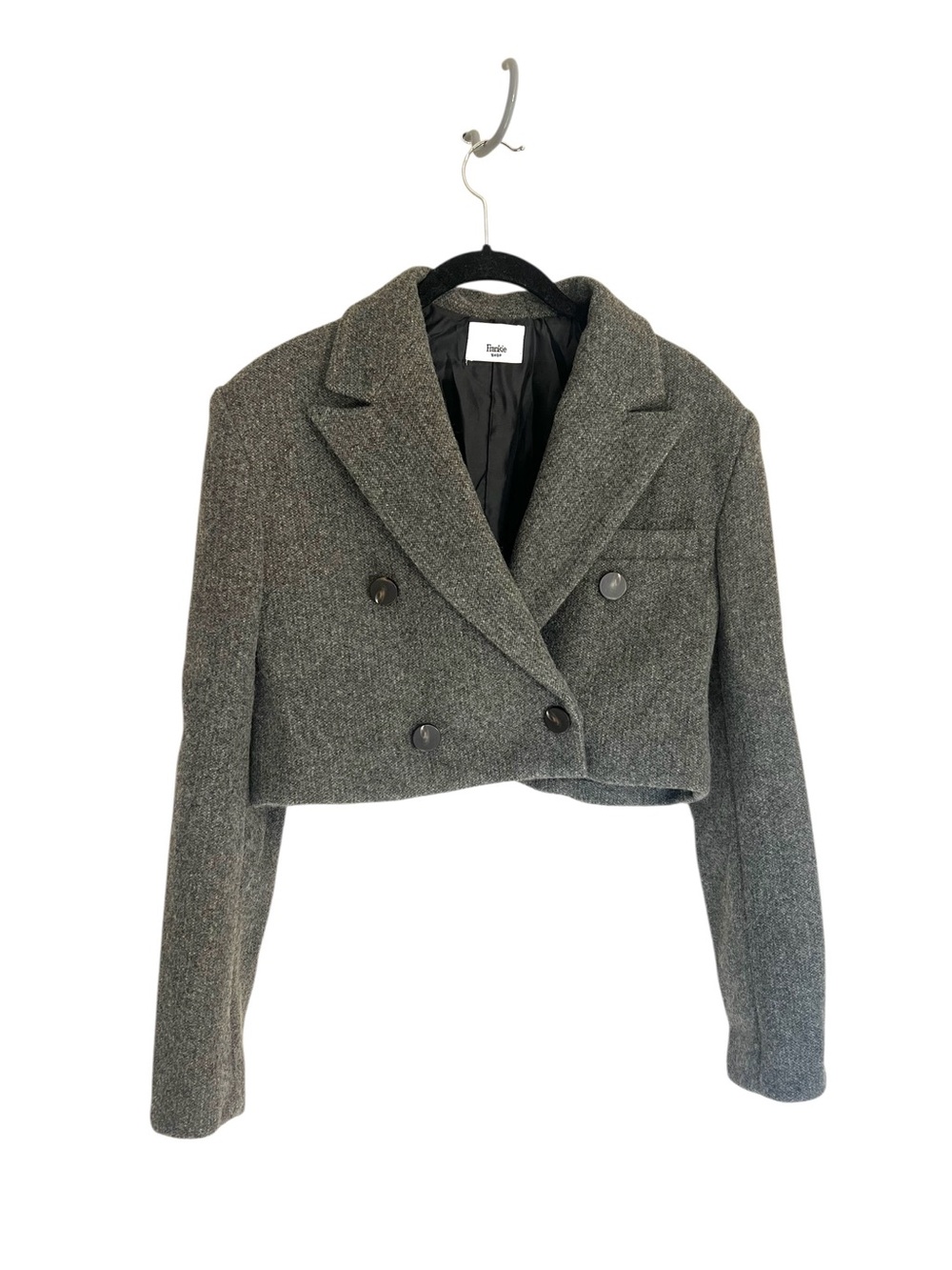 New Frankie Shop cropped double breasted power blazer jacket boxy grey sz S